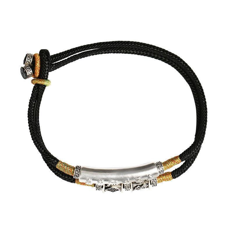 Bracelet double tissé à la main en argent sterling avec nœud de dragon et Buddha Stones