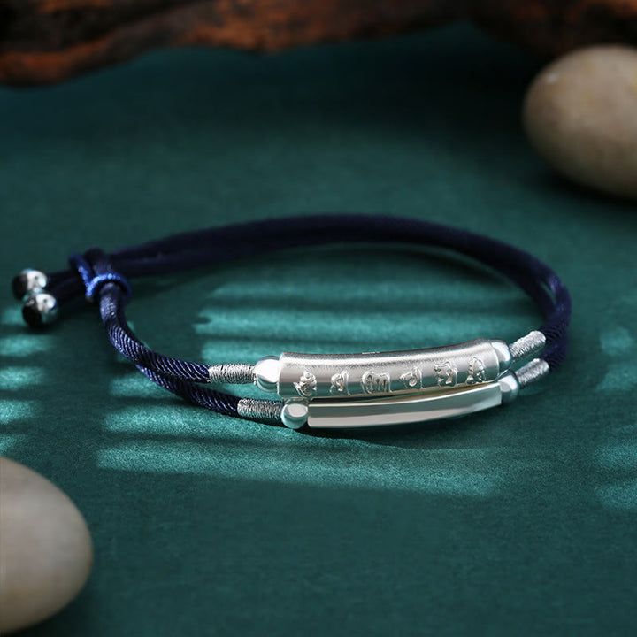 Bracelet double tissé à la main en argent sterling avec nœud de dragon et Buddha Stones