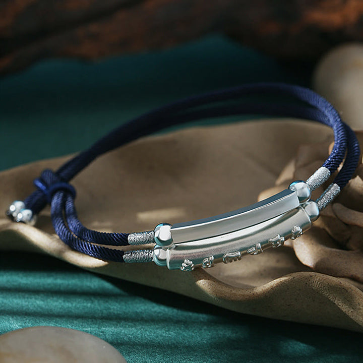 Bracelet double tissé à la main en argent sterling avec nœud de dragon et Buddha Stones
