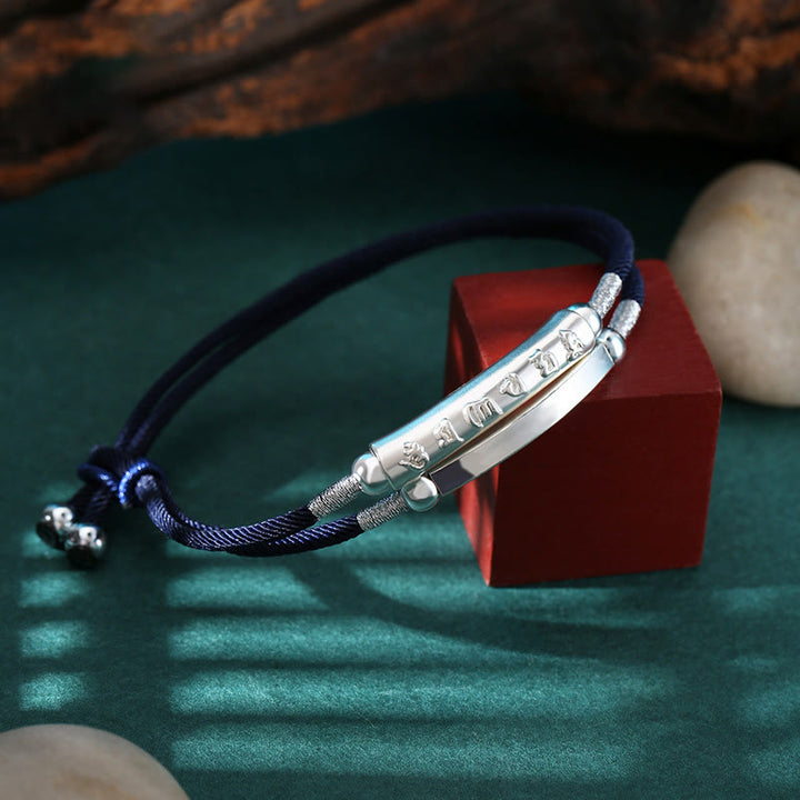Bracelet double tissé à la main en argent sterling avec nœud de dragon et Buddha Stones