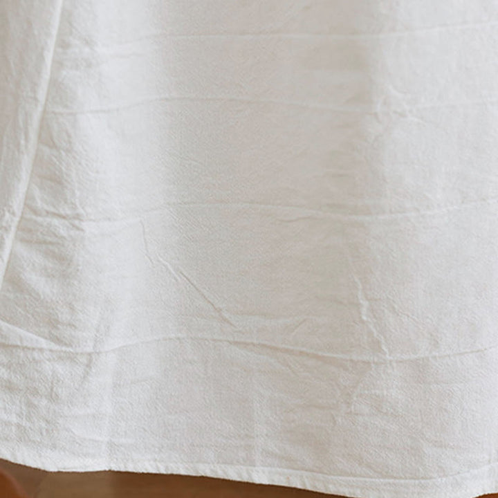 Robe longue ample en coton et lin avec broderie Buddha Stones et motif floral, manches trois-quarts - image 8