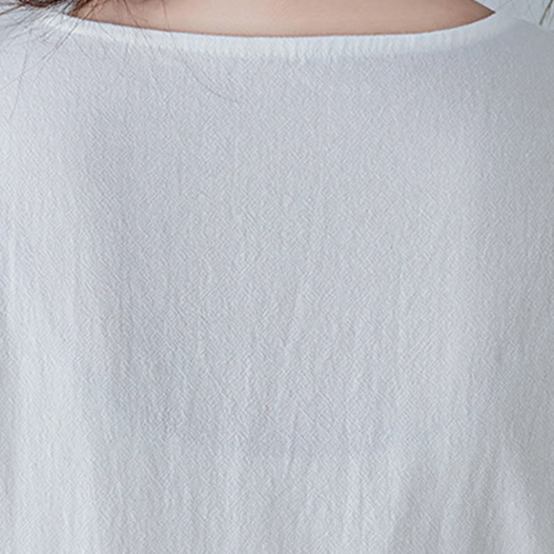 Robe longue décontractée style bohème avec broderie florale et Buddha Stones , design simple, manches trois-quarts, col en V, en coton et lin - image 10