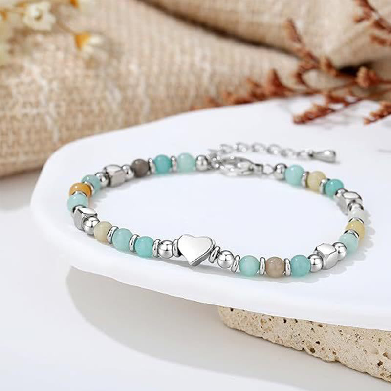 Bracelet en forme de cœur avec Buddha Stones, amazonite, améthyste, lazurite, lapis-lazuli et quartz rose, symbole d'équilibre positif - image 7