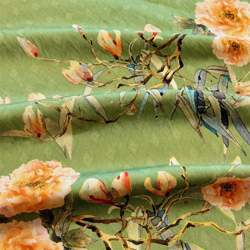 T-shirt décontracté ample à col ras du cou et manches mi-longues en polyester avec imprimé pétales et Buddha Stones pour femme