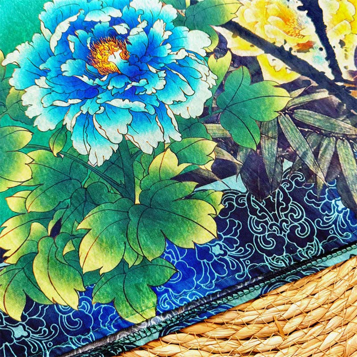 T-shirt décontracté ample à col ras du cou et manches mi-longues en polyester pour femme, imprimé Buddha Stones , fleurs de pivoine et lotus