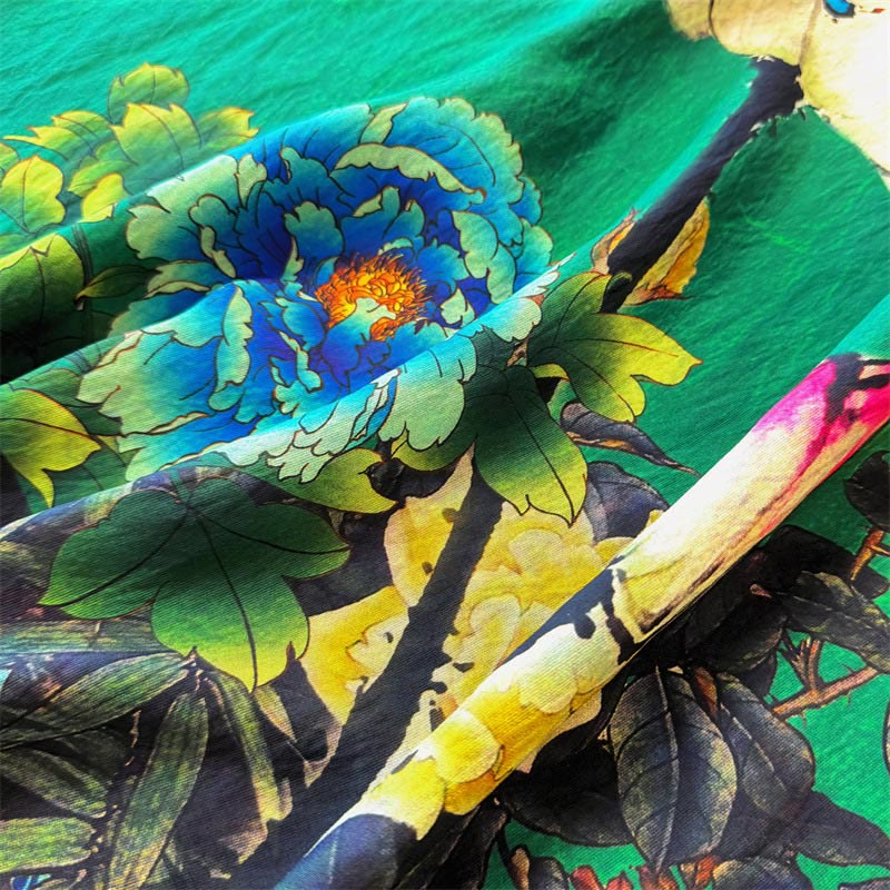 T-shirt décontracté ample à col ras du cou et manches mi-longues en polyester pour femme, imprimé Buddha Stones , fleurs de pivoine et lotus