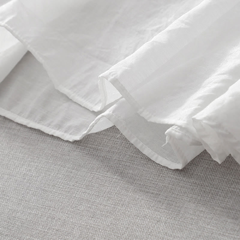 Robe mi-longue d'été blanche à manches courtes et col en V Buddha Stones broderies de feuilles et de fleurs, avec poches - image 9