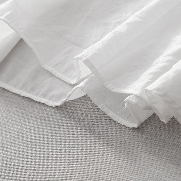 Robe mi-longue d'été blanche à manches courtes et col en V Buddha Stones broderies de feuilles et de fleurs, avec poches - image 9