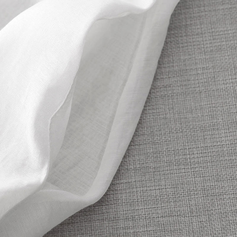 Robe mi-longue d'été blanche à manches courtes et col en V Buddha Stones broderies de feuilles et de fleurs, avec poches - image 8