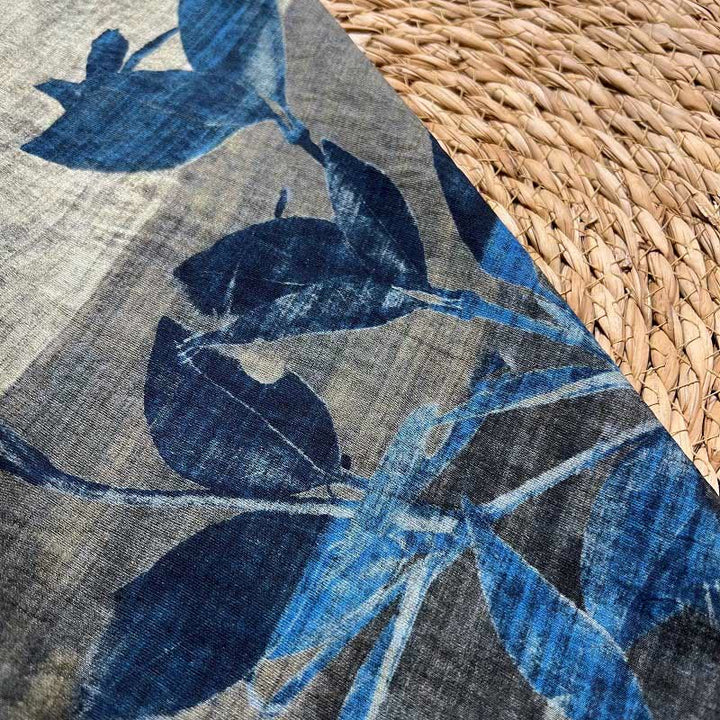 T-shirt décontracté ample à col ras du cou et manches mi-longues en polyester avec imprimé feuilles et Buddha Stones pour femme