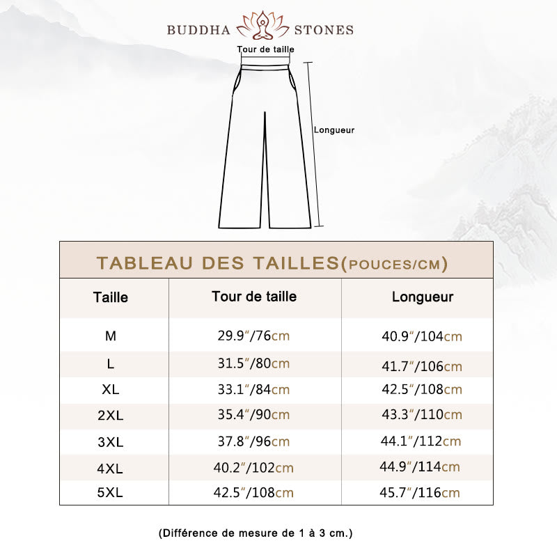 Pantalon large en coton et lin de couleur unie avec poches pour homme Buddha Stones - image 2