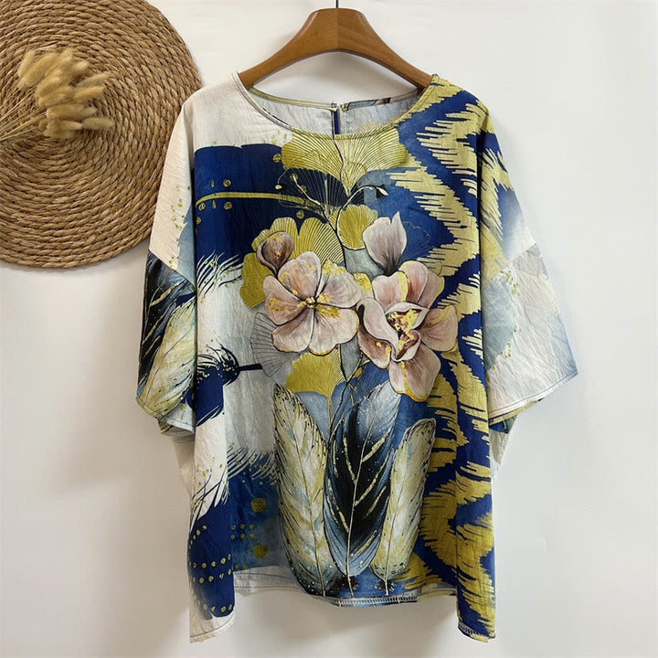 T-shirt décontracté à manches courtes et col ras du cou pour femme, motif Buddha Stones, feuilles, plumes, polyester