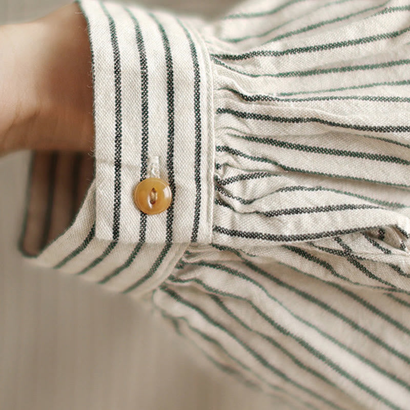 Chemise femme en coton et lin à manches longues et revers boutonné avec poche, motif Buddha Stones, style décontracté, printemps - image 13