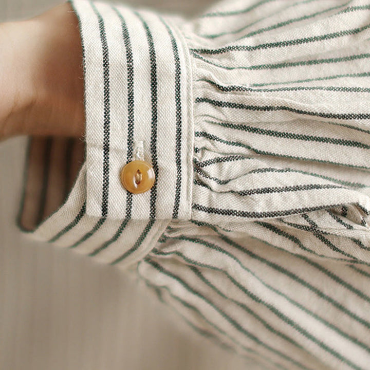 Chemise femme en coton et lin à manches longues et revers boutonné avec poche, motif Buddha Stones, style décontracté, printemps - image 13