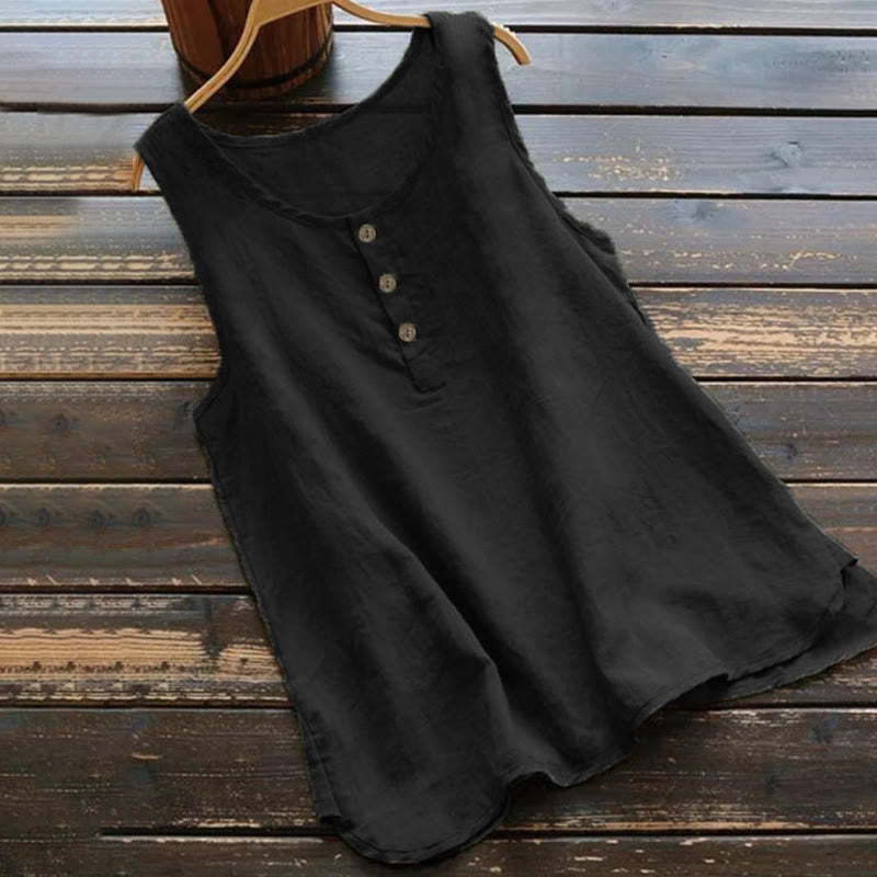 Gilet d'été à col ras du cou et boutons pour femme, couleur pure, Buddha Stones - Noir - US16，UK/AU20，EU48 (5XL) - image 0