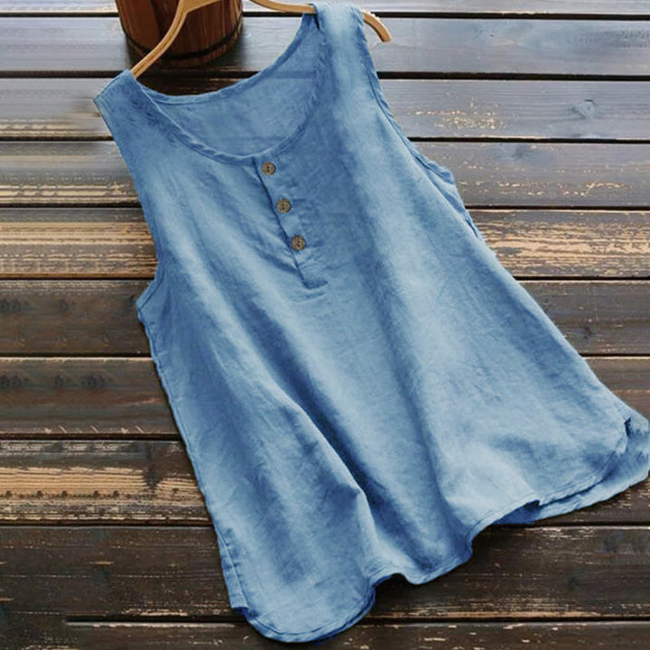 Gilet d'été à col ras du cou et boutons pour femme, couleur pure, Buddha Stones - Bleu royal - US16，UK/AU20，EU48 (5XL) - image 3