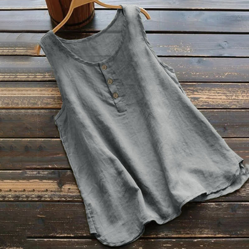 Gilet d'été à col ras du cou et boutons pour femme, couleur pure, Buddha Stones - Gris - US16，UK/AU20，EU48 (5XL) - image 2