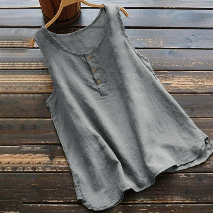 Gilet d'été à col ras du cou et boutons pour femme, couleur pure, Buddha Stones - Gris - US16，UK/AU20，EU48 (5XL) - image 2
