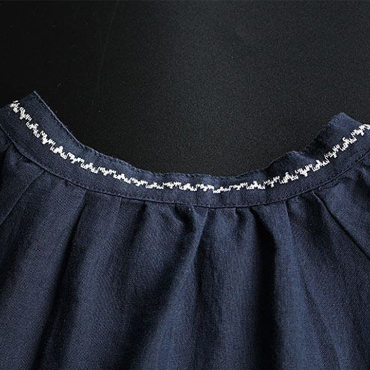 Chemise à manches longues et col ras du cou pour femme, motif ethnique brodé de Buddha Stones et de bohème