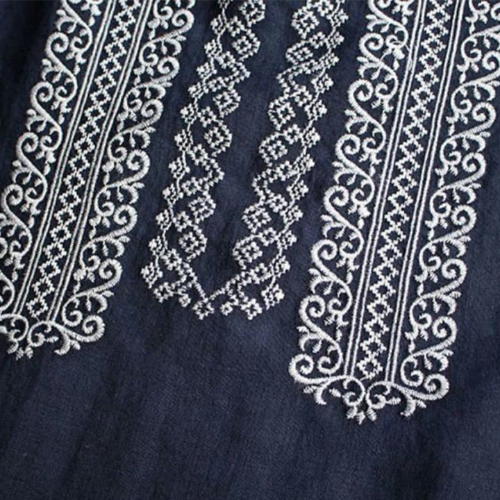 Chemise à manches longues et col ras du cou pour femme, motif ethnique brodé de Buddha Stones et de bohème