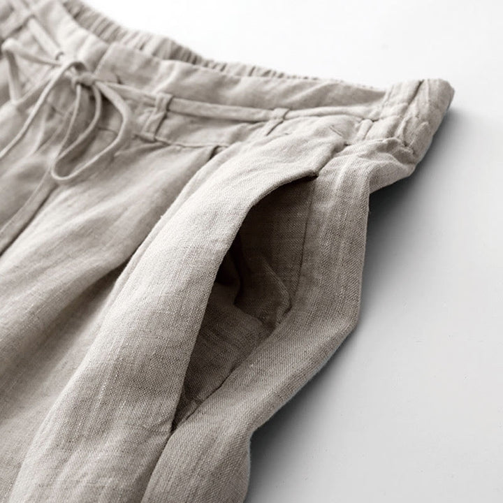 Buddha Stones Pantalon d'été uni pour femme, longueur cheville, cordon de serrage, jambes larges, poches et fermeture éclair, en coton et lin avec poches. - image 14