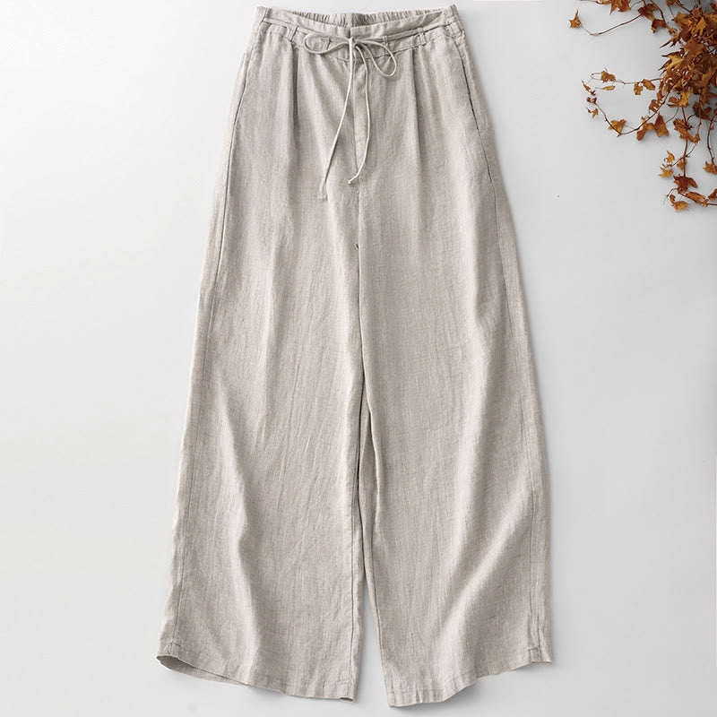 Buddha Stones Pantalon d'été uni pour femme, longueur cheville, cordon de serrage, jambes larges, poches et fermeture éclair, en coton et lin avec poches. - Lin - US8-10，UK/AU12-14，EU40-42 (2XL) - image 10