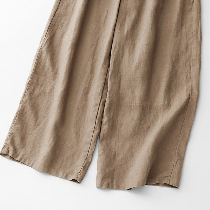 Buddha Stones Pantalon d'été uni pour femme, longueur cheville, cordon de serrage, jambes larges, poches et fermeture éclair, en coton et lin avec poches. - image 6