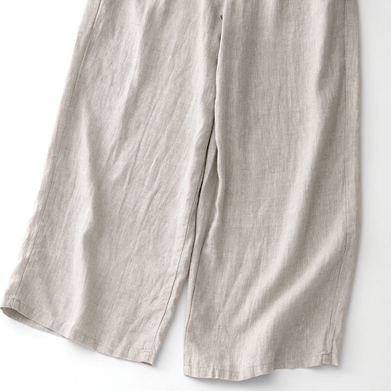 Buddha Stones Pantalon d'été uni pour femme, longueur cheville, cordon de serrage, jambes larges, poches et fermeture éclair, en coton et lin avec poches. - image 18