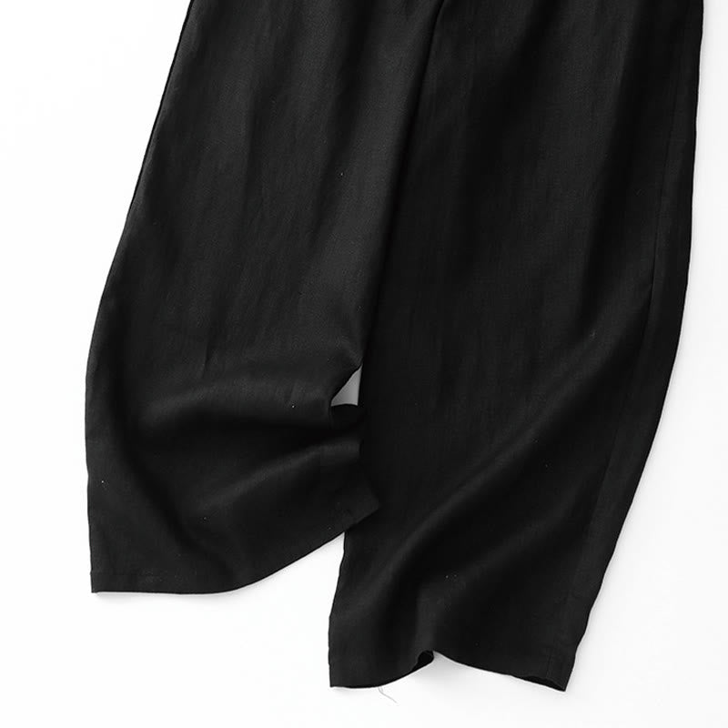 Buddha Stones Pantalon d'été uni pour femme, longueur cheville, cordon de serrage, jambes larges, poches et fermeture éclair, en coton et lin avec poches. - image 9