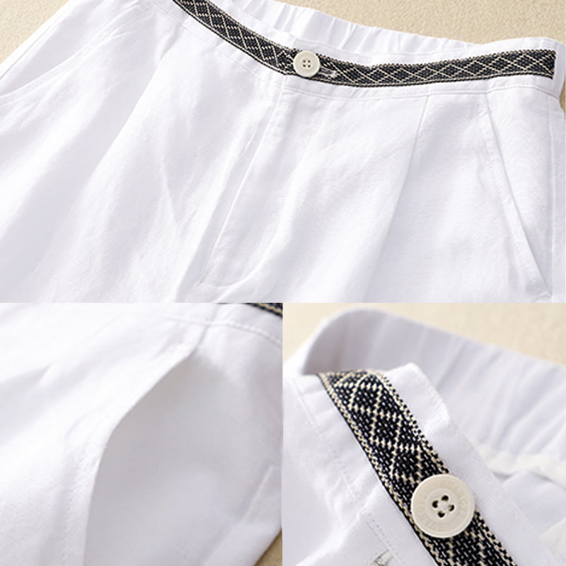 Buddha Stones Pantalon d'été uni en coton et lin, longueur 7-8, jambes larges, poches et fermeture éclair, avec poches. - image 18