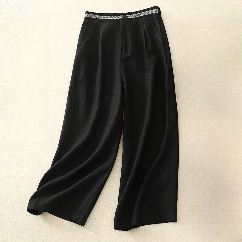 Buddha Stones Pantalon d'été uni en coton et lin, longueur 7-8, jambes larges, poches et fermeture éclair, avec poches. - Noir - US8-10，UK/AU12-14，EU40-42 (2XL) - image 19