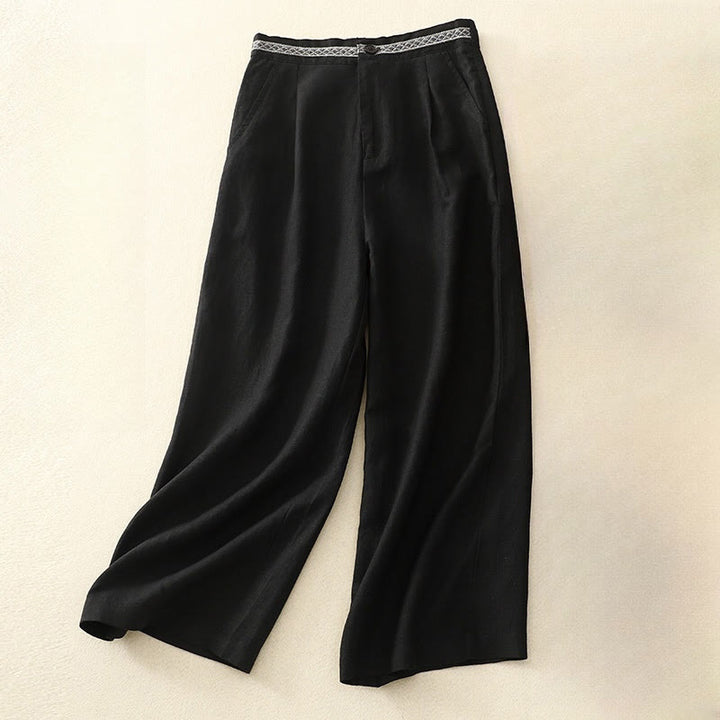 Buddha Stones Pantalon d'été uni en coton et lin, longueur 7-8, jambes larges, poches et fermeture éclair, avec poches. - Noir - US8-10，UK/AU12-14，EU40-42 (2XL) - image 19