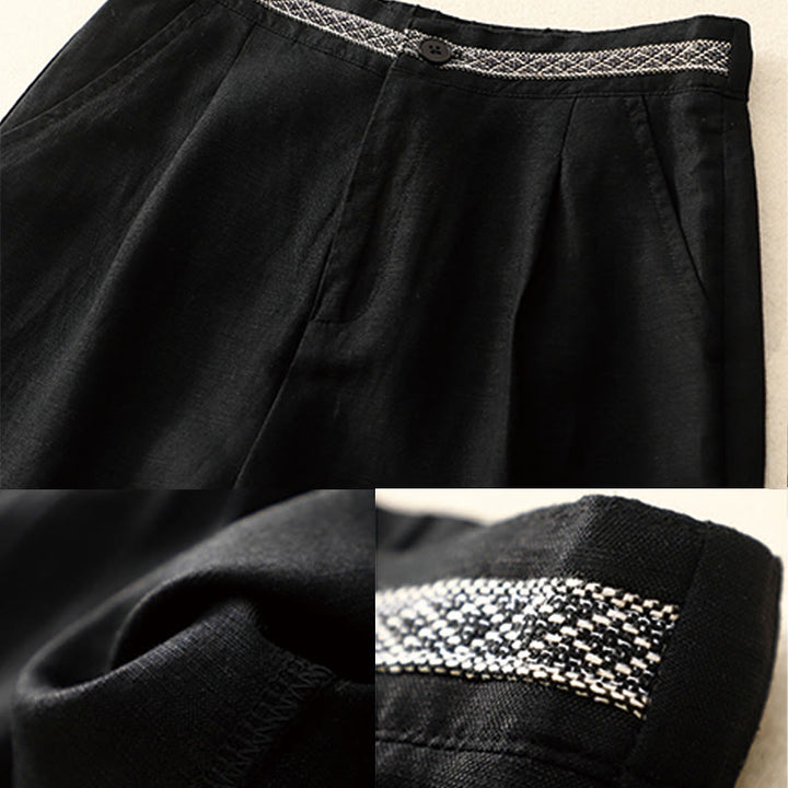 Buddha Stones Pantalon d'été uni en coton et lin, longueur 7-8, jambes larges, poches et fermeture éclair, avec poches. - image 22