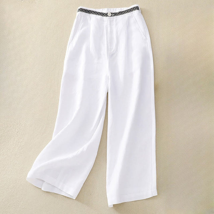 Buddha Stones Pantalon d'été uni en coton et lin, longueur 7-8, jambes larges, poches et fermeture éclair, avec poches. - Blanc - US8-10，UK/AU12-14，EU40-42 (2XL) - image 15