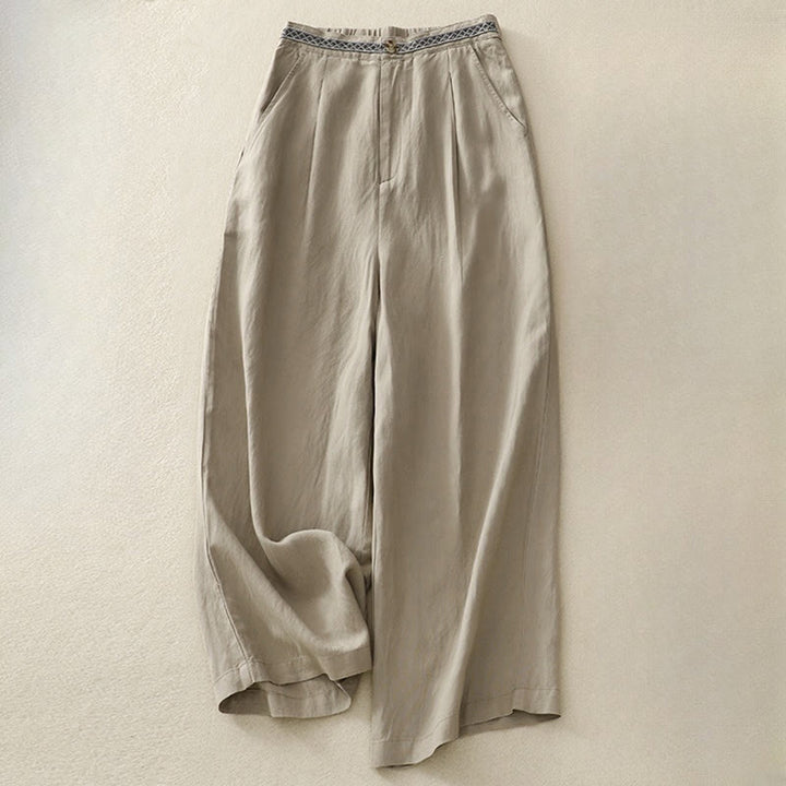 Buddha Stones Pantalon d'été uni en coton et lin, longueur 7-8, jambes larges, poches et fermeture éclair, avec poches. - DarkKhaki - US8-10，UK/AU12-14，EU40-42 (2XL) - image 11