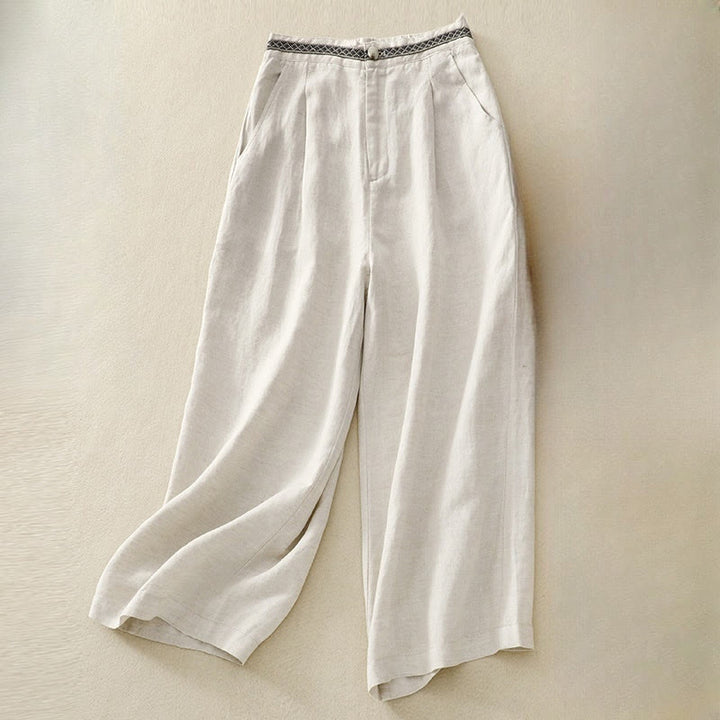 Buddha Stones Pantalon d'été uni en coton et lin, longueur 7-8, jambes larges, poches et fermeture éclair, avec poches. - Beige - US8-10，UK/AU12-14，EU40-42 (2XL) - image 5