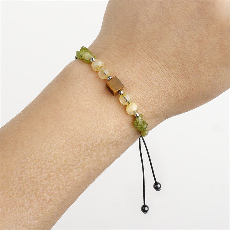 Bracelet de paix en corde avec péridot, citrine et œil de tigre, Buddha Stones Trouvez votre joie