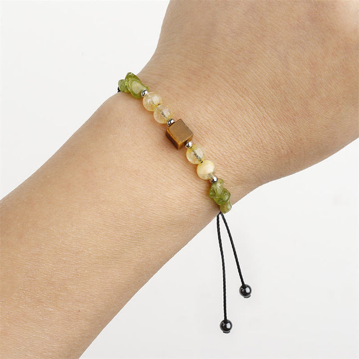 Bracelet de paix en corde avec péridot, citrine et œil de tigre, Buddha Stones Trouvez votre joie