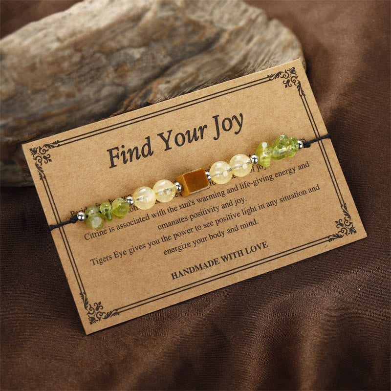 Bracelet de paix en corde avec péridot, citrine et œil de tigre, Buddha Stones Trouvez votre joie