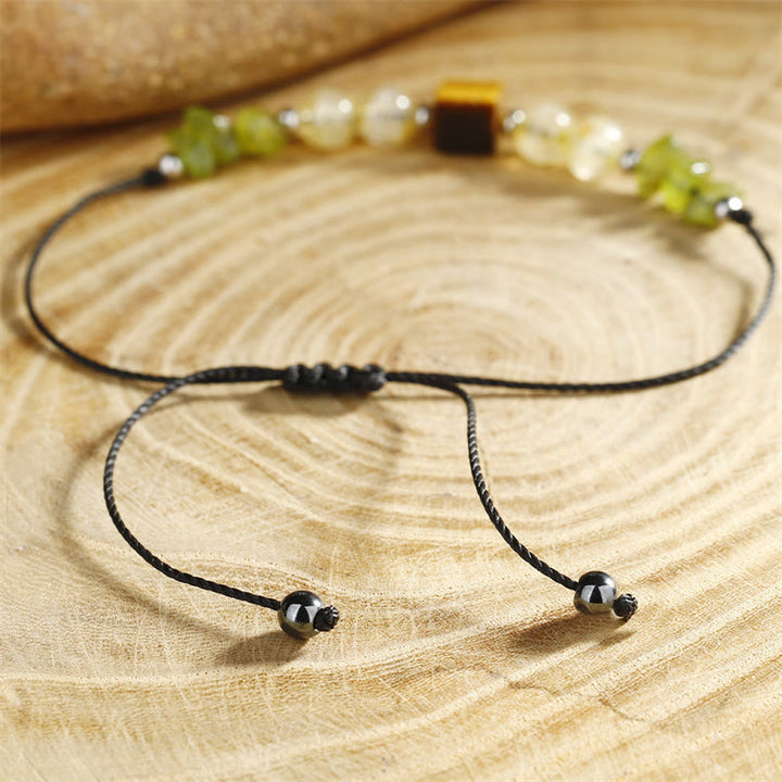 Bracelet de paix en corde avec péridot, citrine et œil de tigre, Buddha Stones Trouvez votre joie
