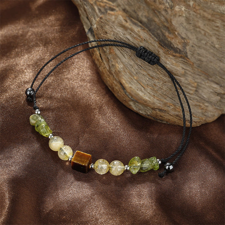 Bracelet de paix en corde avec péridot, citrine et œil de tigre, Buddha Stones Trouvez votre joie