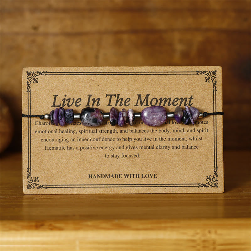 Bracelet puissant en charoïte et hématite avec Buddha Stones pour vivre l'instant présent - image 1