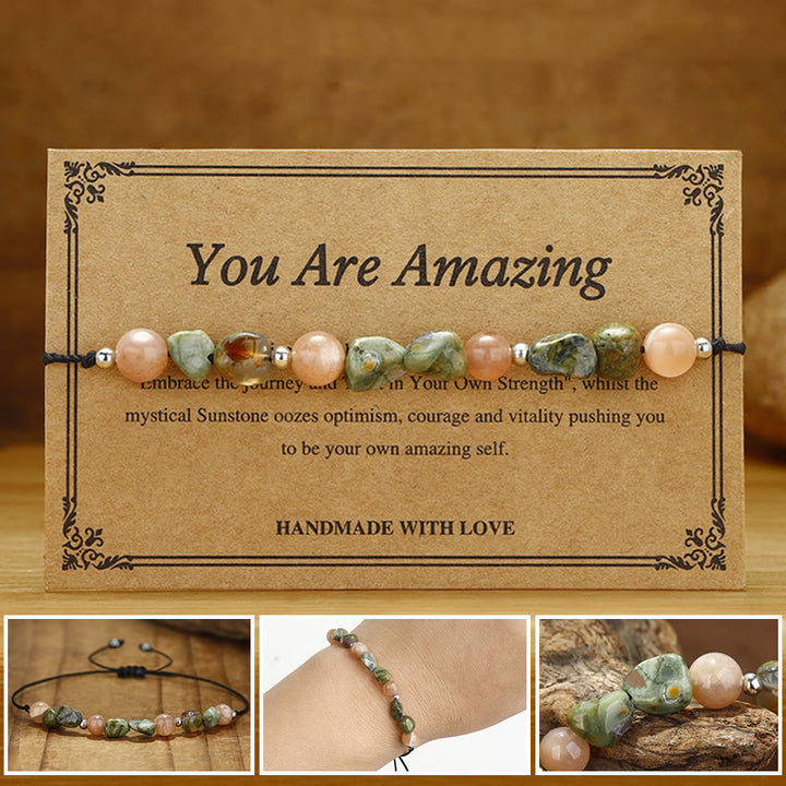 Bracelet positif en pierre de soleil rhyolite « You Are Amazing » de Buddha Stones