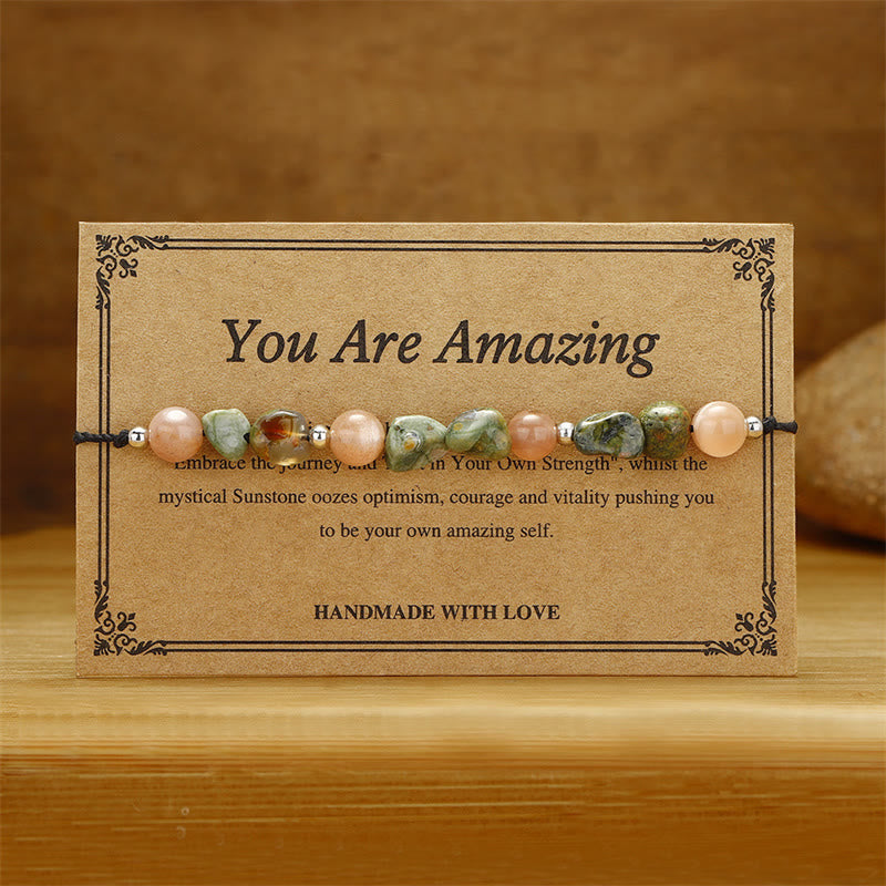 Bracelet positif en pierre de soleil rhyolite « You Are Amazing » de Buddha Stones