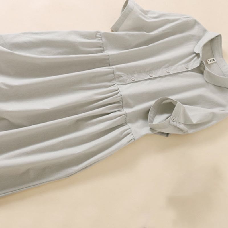 Robe mi-longue d'été en coton et lin à manches courtes et boutons Buddha Stones avec poches - image 7