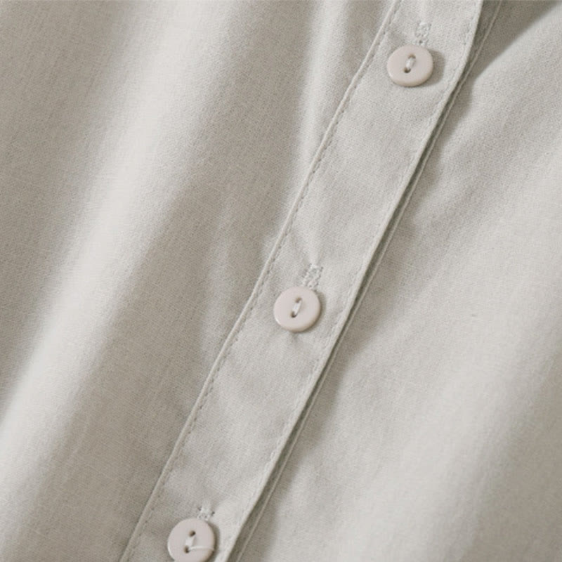 Robe mi-longue d'été en coton et lin à manches courtes et boutons Buddha Stones avec poches - image 11