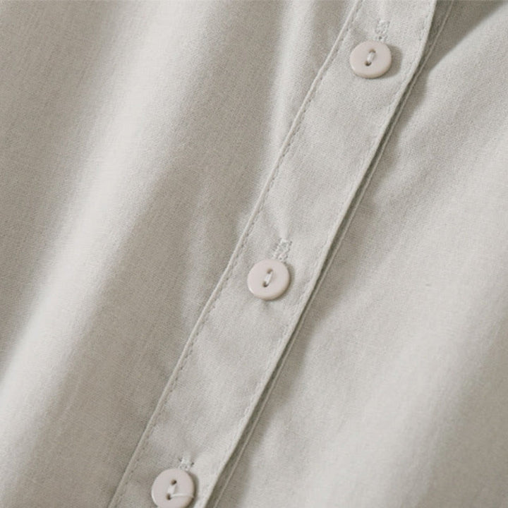 Robe mi-longue d'été en coton et lin à manches courtes et boutons Buddha Stones avec poches - image 11