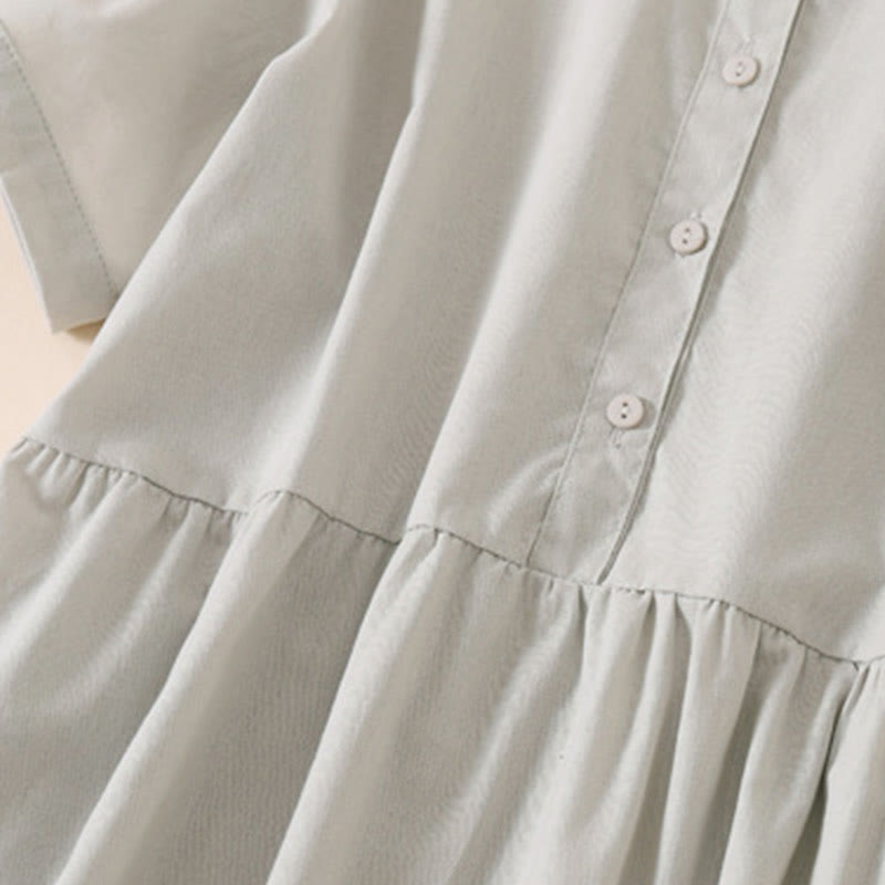 Robe mi-longue d'été en coton et lin à manches courtes et boutons Buddha Stones avec poches - image 10