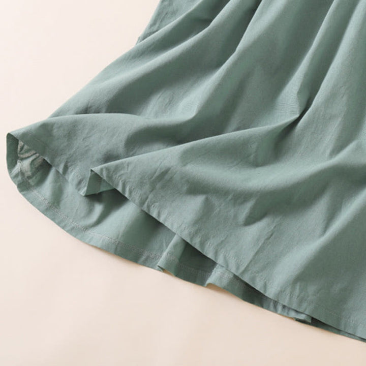 Robe mi-longue d'été en coton et lin à manches courtes et boutons Buddha Stones avec poches - image 26