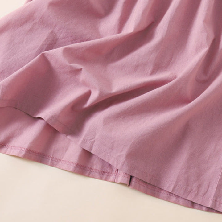 Robe mi-longue d'été en coton et lin à manches courtes et boutons Buddha Stones avec poches - image 4